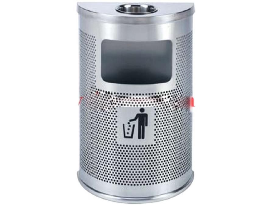 Thùng rác inox bán nguyệt có khay gạt tàn thuốc lá A55