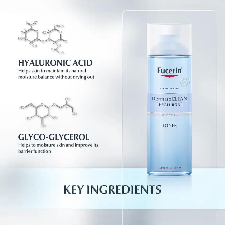 Nước Cân Bằng Eucerin Dưỡng Ẩm Cho Da Nhạy Cảm 200ml - DermatoCLEAN Hyaluron Toner