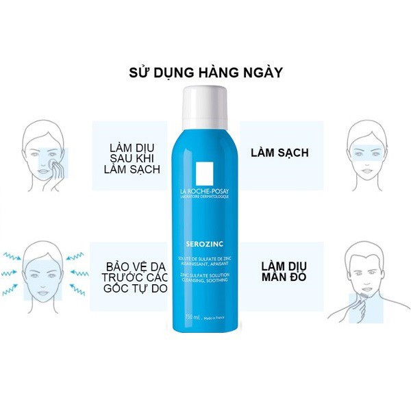 Xịt Khoáng La Roche-Posay Làm Sạch & Dịu Da Dầu Mụn 150ml Serozinc Zinc Sulfate Solution Cleansing, Soothing
