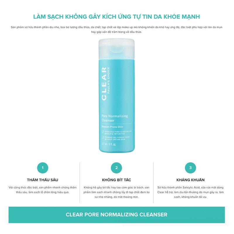 Sữa rửa mặt Paula’s Choice ngừa mụn, se khít lỗ chân lông 177ml - Pore Normalizing Cleanser