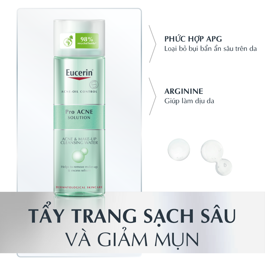 Nước Tẩy Trang Eucerin Dành Cho Da Hỗn Hợp, Da Dầu Nhờn Mụn 200ml - Pro ACNE Solution Acne & Make Up Cleansing Water
