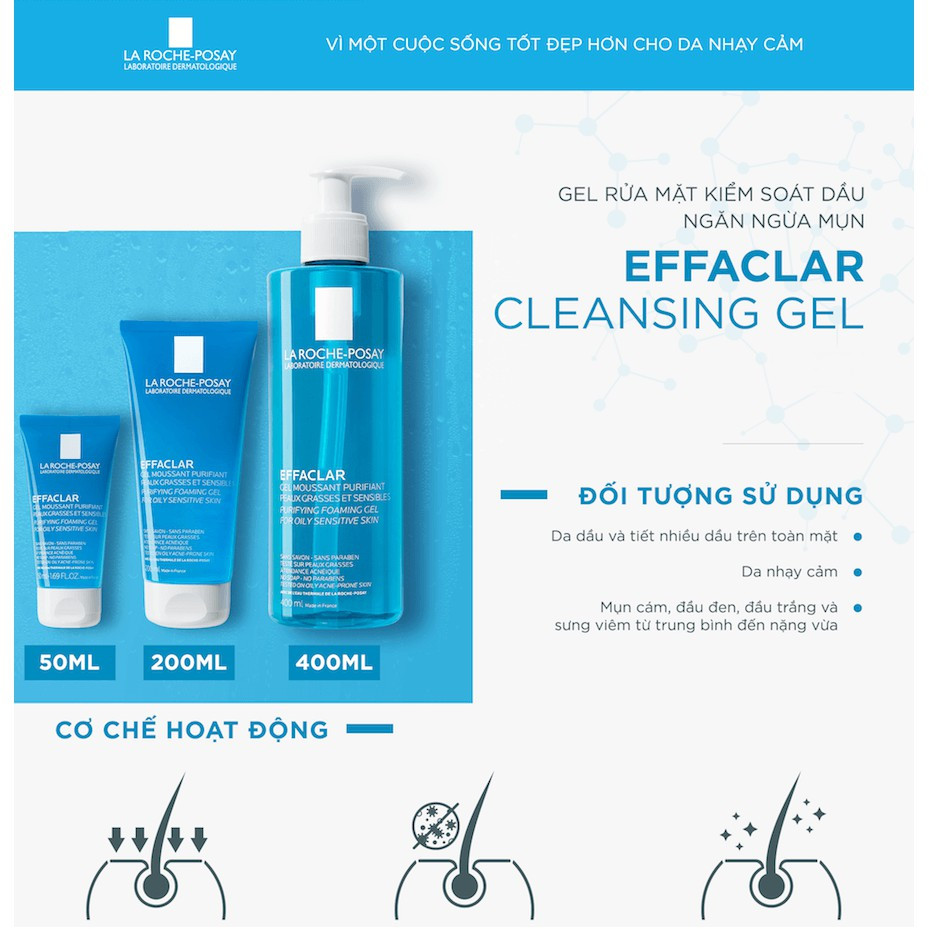 Gel Rửa Mặt La Roche-Posay Dành Cho Da Dầu, Nhạy Cảm 400ml - Effaclar Purifying Foaming Gel For Oily Sensitive Skin