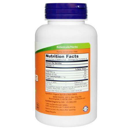Viên Uống Now Từ Tảo Spirulina 1000mg Giàu Beta-Carotene (Vitamin A) + B-12 + GLA Tự Nhiên (120 Viên)