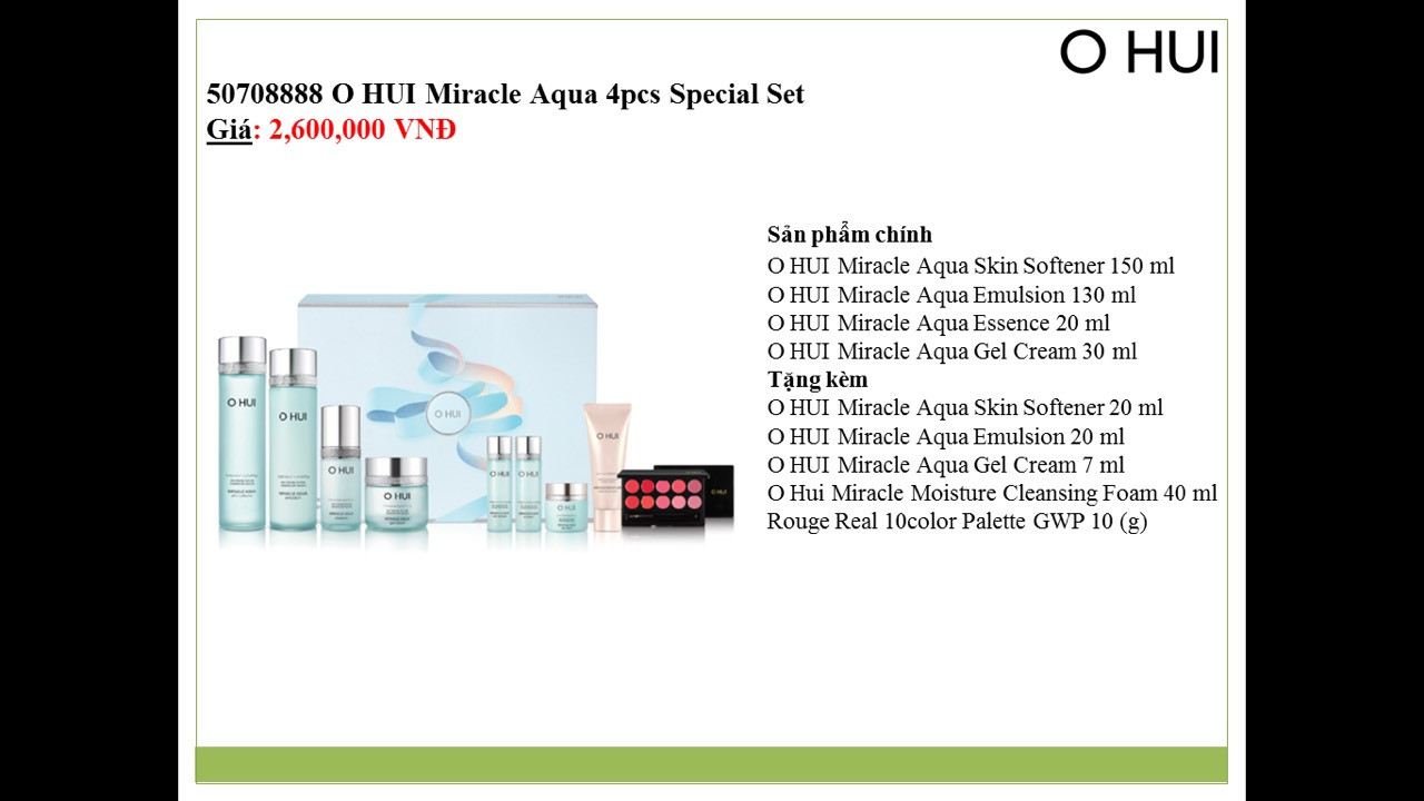 Bộ dưỡng da cấp ẩm 9pcs OHUI Miracle Aqua Special Set