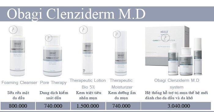 Bộ 3 sản phẩm trị mụn nhanh chóng OBAGI CLENZIDERM