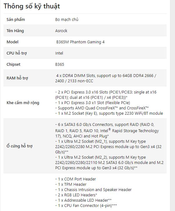 Mainboard ASROCK B365M Phantom Gaming 4 (Intel B365, Socket 1151, m-ATX, 4 khe RAM DDR4) - Tinker 1