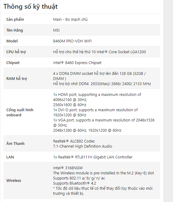 Mainboard MSI B460M PRO-VDH WIFI (Intel B460, Socket 1200, m-ATX, 4 khe RAM DDR4) 1