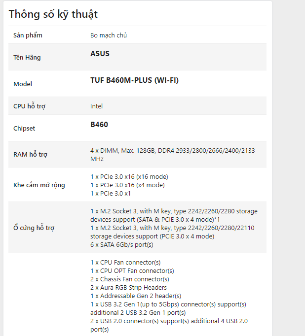 Mainboard ASUS TUF GAMING B460M-PLUS WIFI (Intel B460, Socket 1200, m-ATX, 4 khe Ram DDR4) - Tinker 1