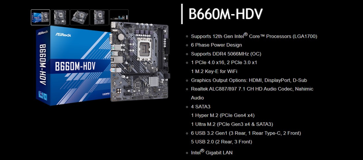 Mainboard ASROCK B660M-HDV (Intel B660, Socket 1700, M-ATX, 2 khe RAM DDR4) 1