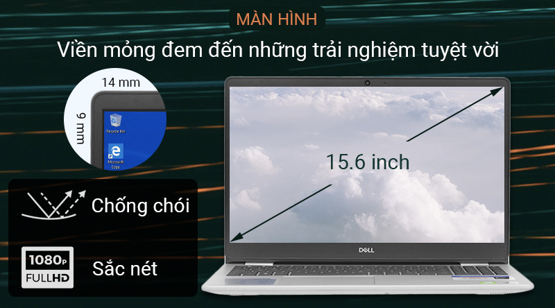 Laptop Dell Inspiron 5593 N5I5513W (I5-1035G1/ 8Gb/ 256Gb SSD/ 15.6' FHD/ MX230 2GB/ Win10/Silver)