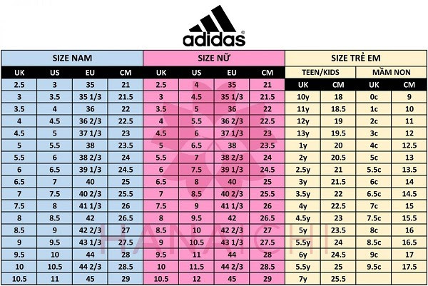 adidas size chart korea