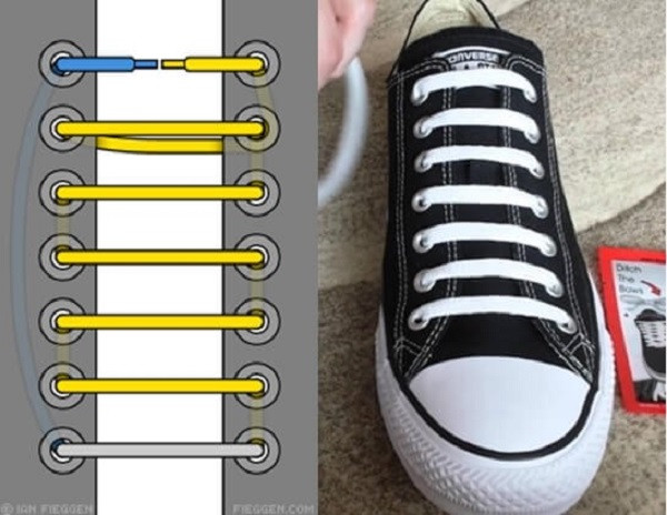 Cách thắt dây giày thể thao kiểu thẳng hàng
