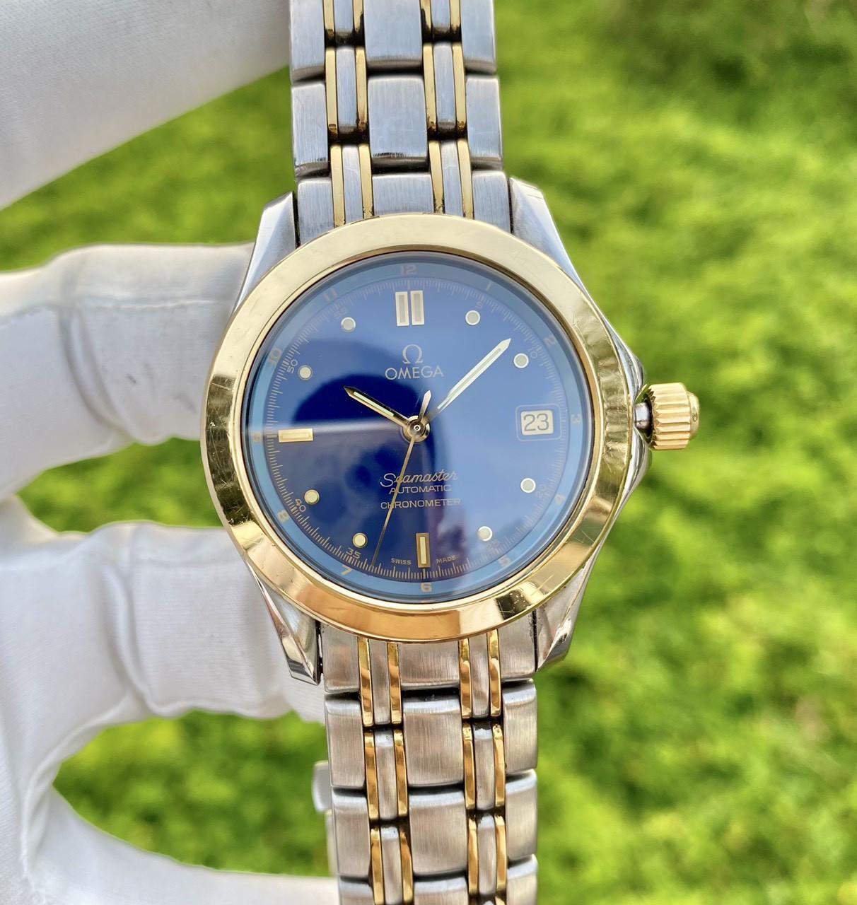 Đồng hồ đeo tay nam Omega Seamaster Automatic Chronometer Blue Demi Gold 18K