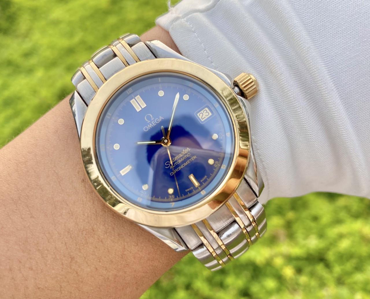 Đồng hồ đeo tay nam Omega Seamaster Automatic Chronometer Blue Demi Gold 18K