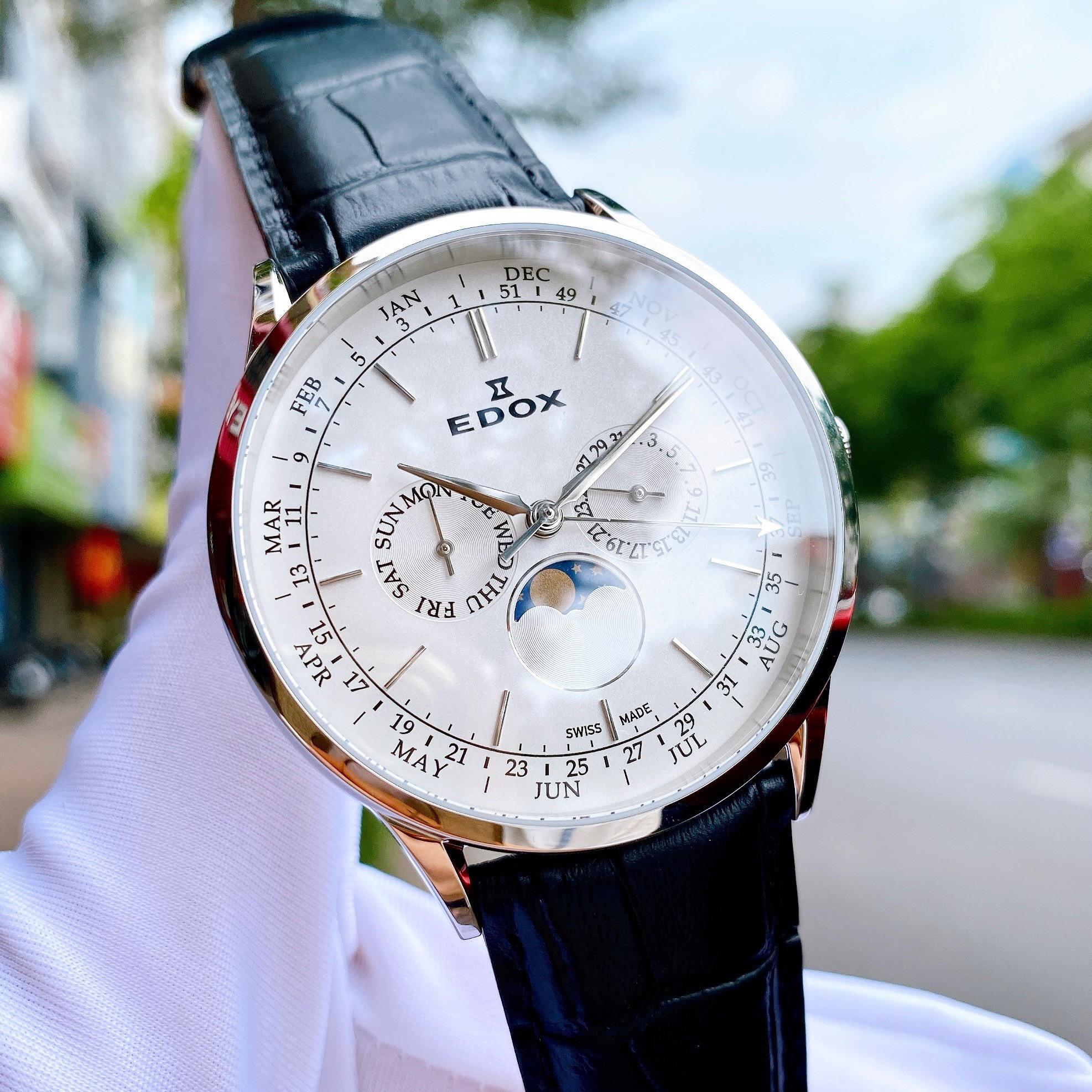 Đồng hồ đeo tay nam Edox Les Vauberts Moonphase 40101 3C AIN