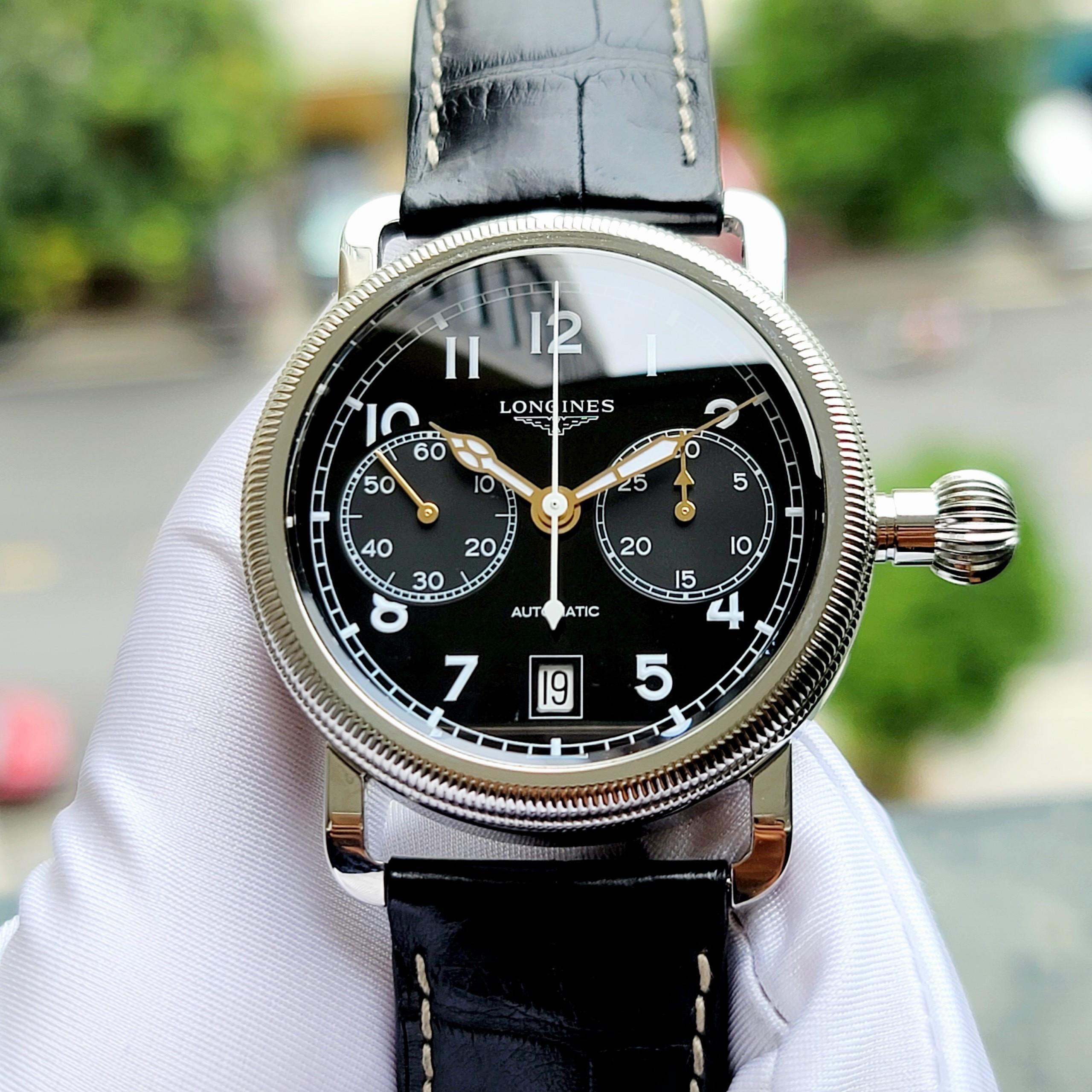 Đồng hồ đeo tay nam Longines Aviation Oversize Crown Chronograph L27384