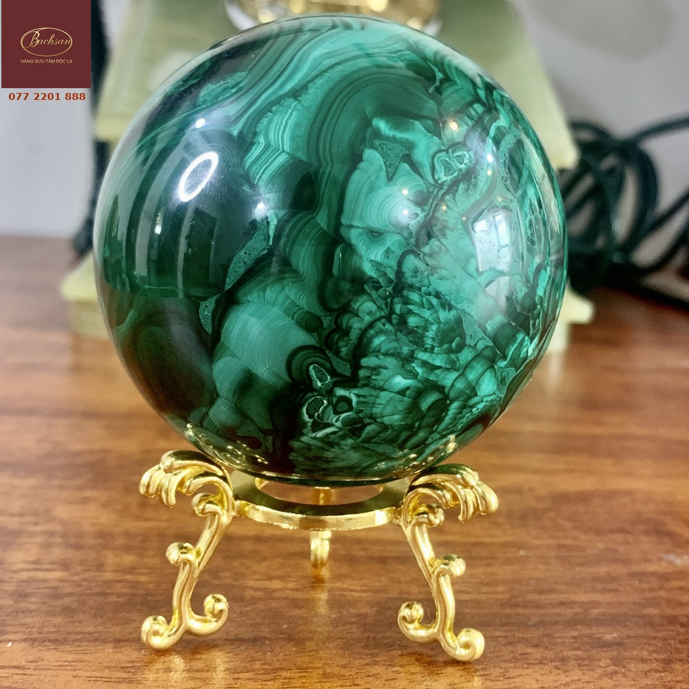 Bi cầu đá khổng tước Malachite đẹp long lanh