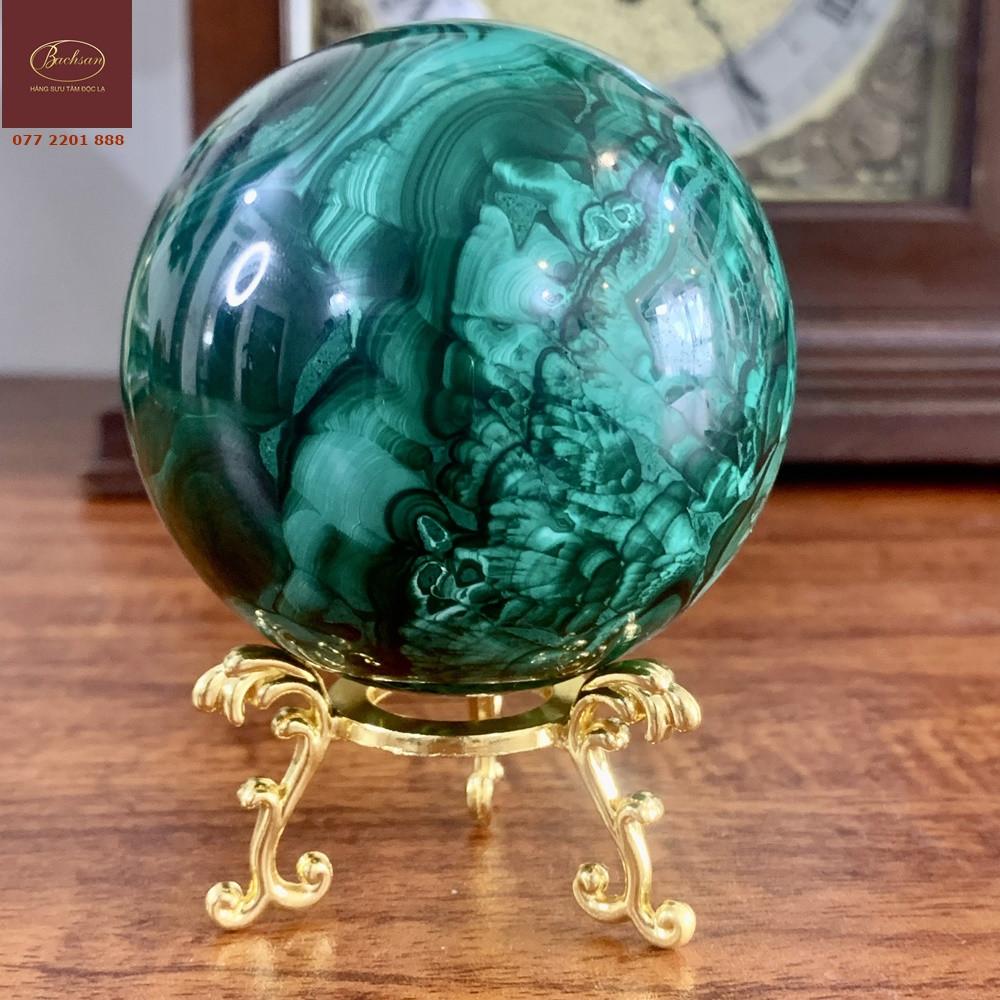 Bi cầu đá khổng tước Malachite đẹp long lanh