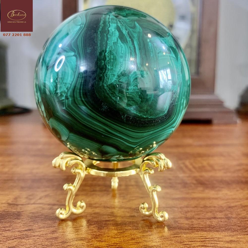 Bi cầu đá khổng tước Malachite đẹp long lanh