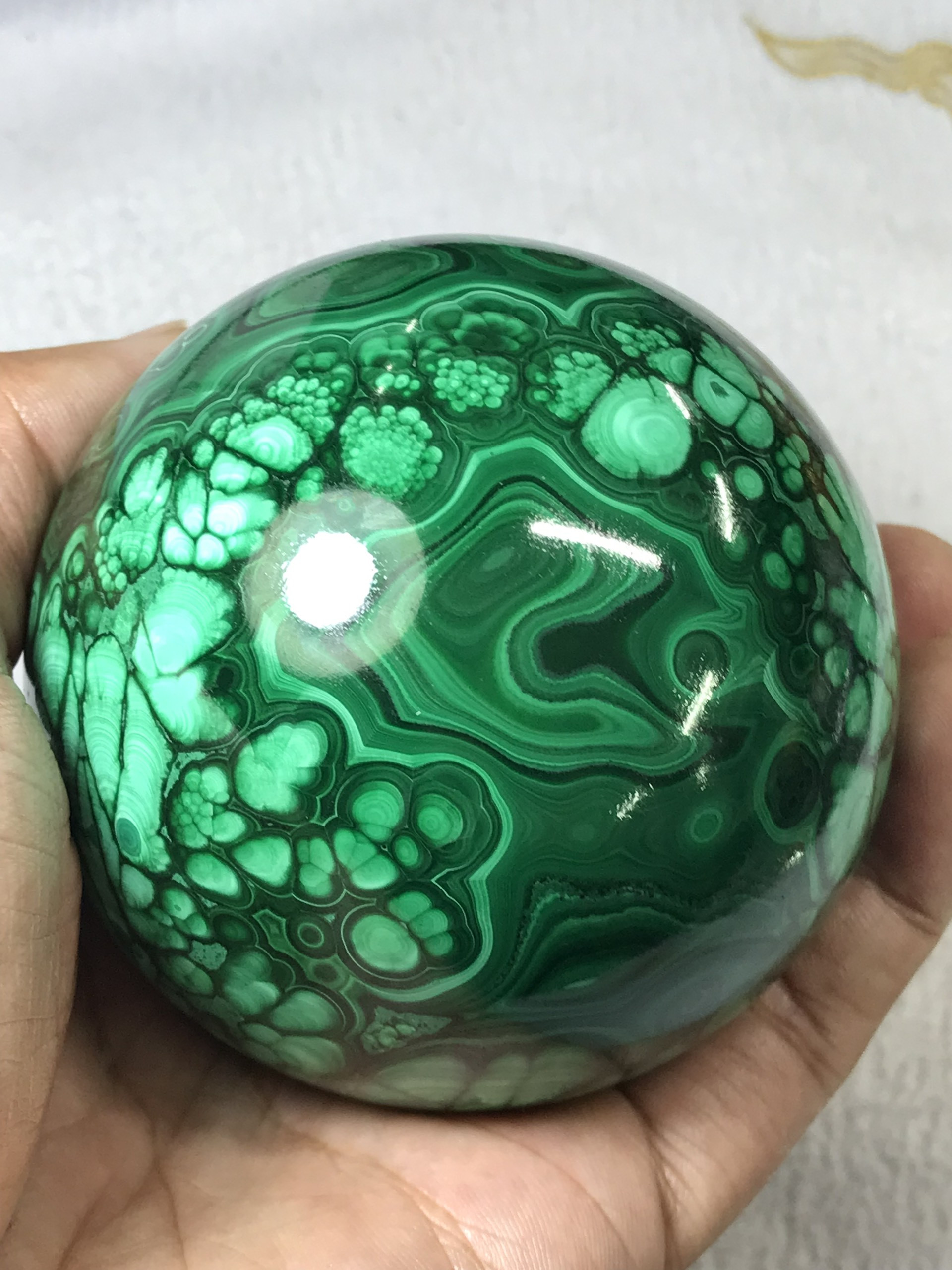 Bi cầu đá khổng tước Malachite đẹp long lanh