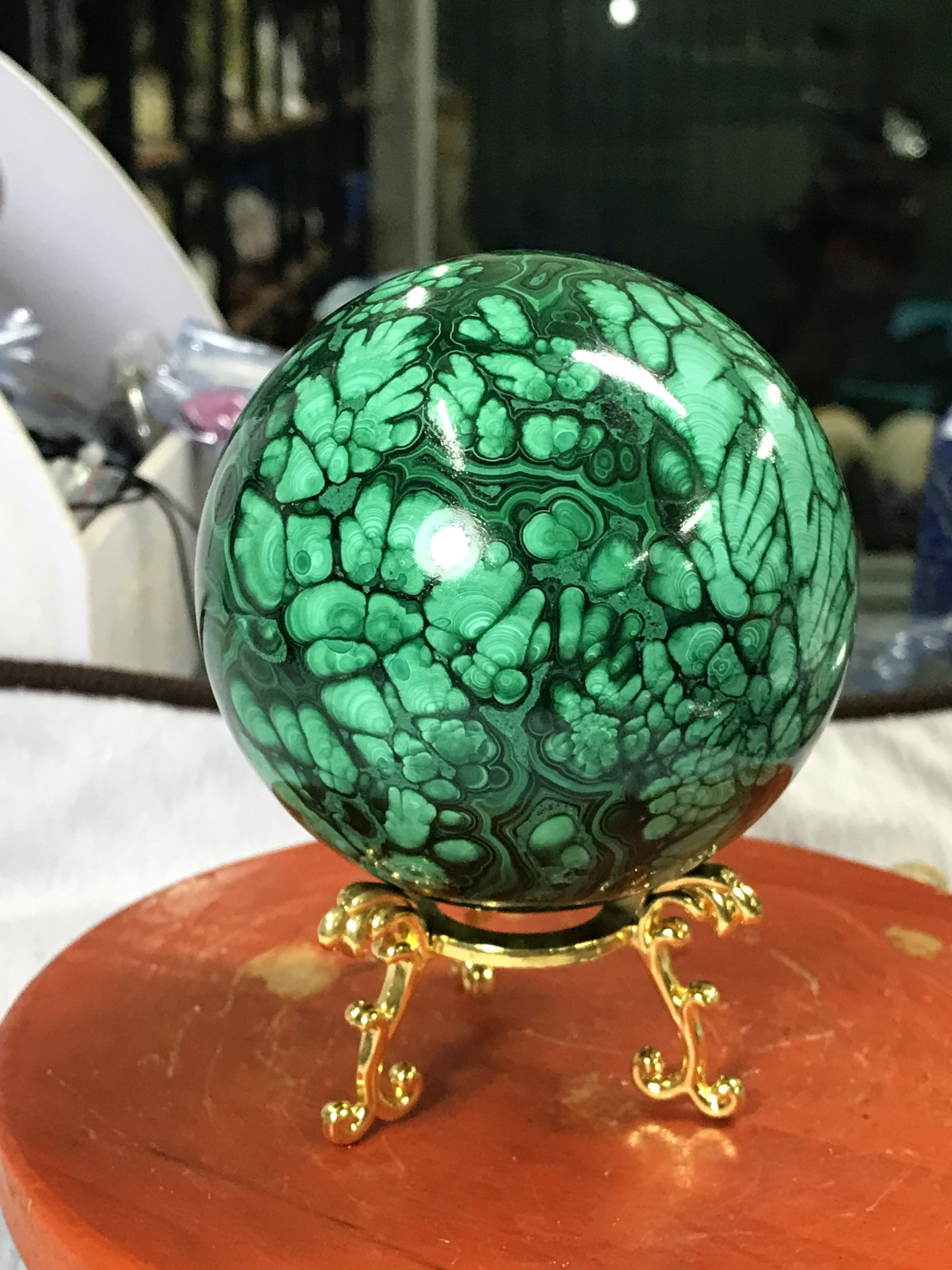 Bi cầu đá khổng tước Malachite đẹp long lanh