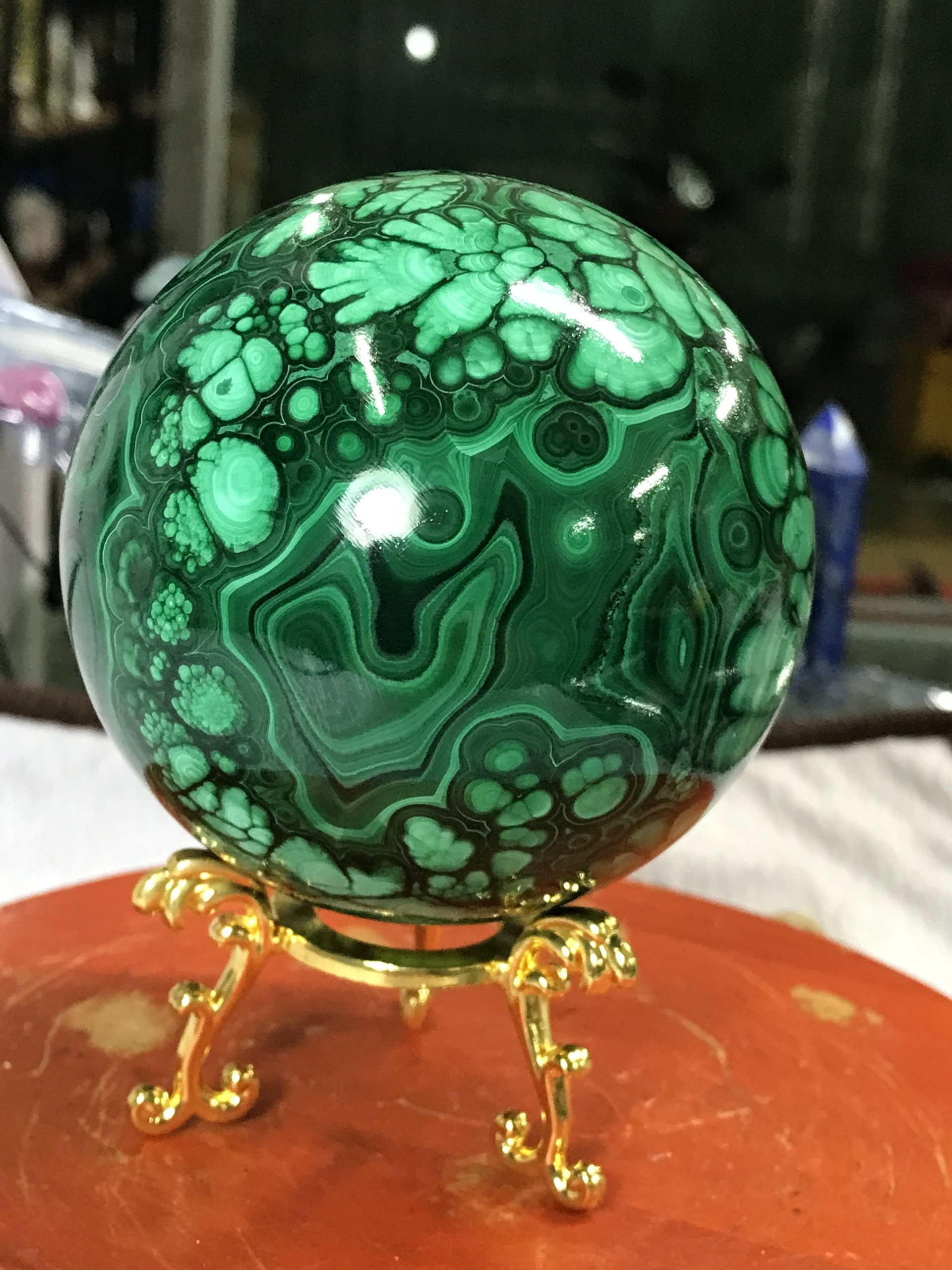 Bi cầu đá khổng tước Malachite đẹp long lanh