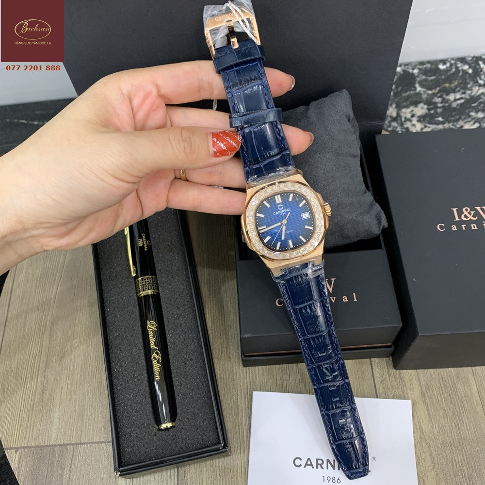 Đồng hồ đeo tay Carnival Nautilus 8108G bản dây da đẹp