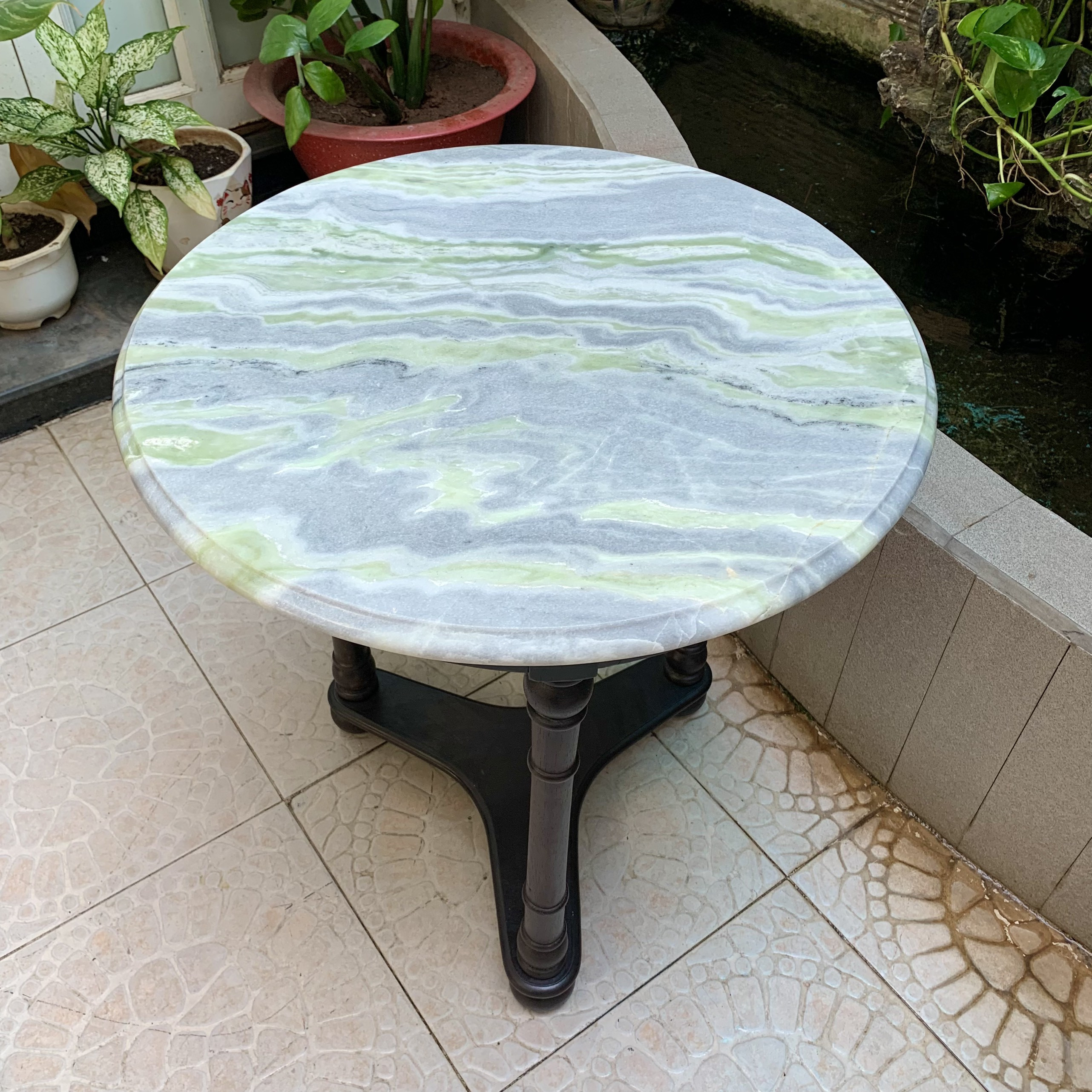 Đôn gỗ Châu Âu đá marble xanh